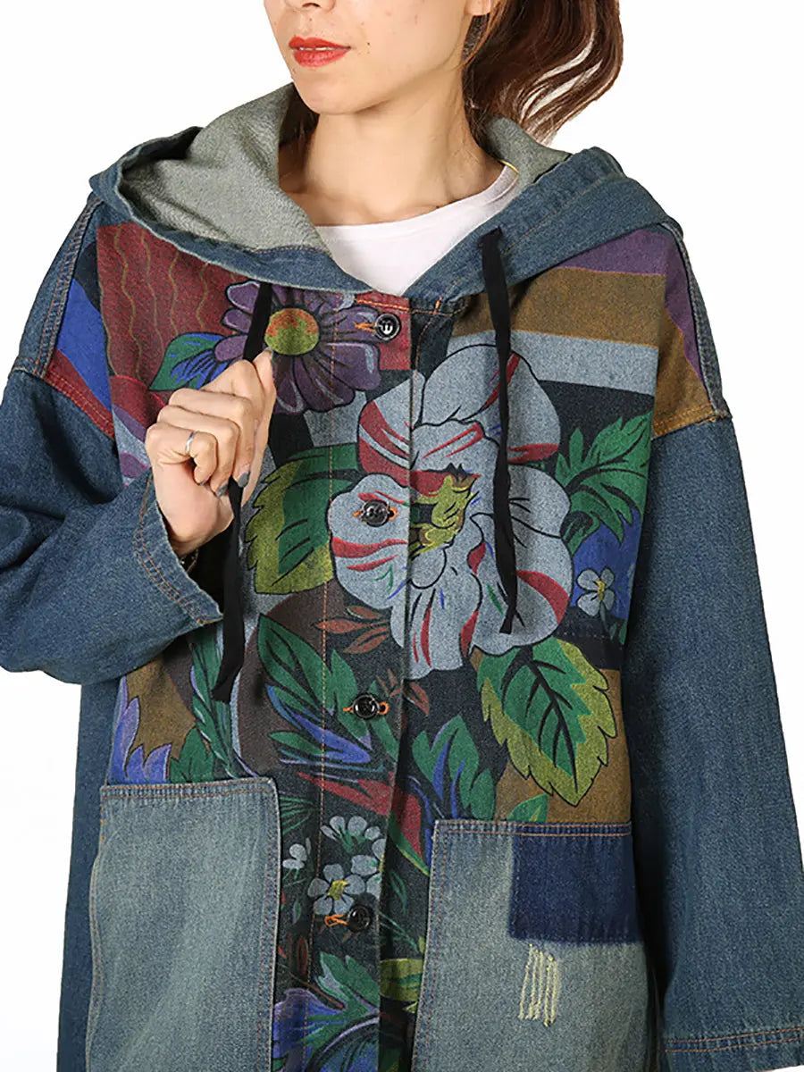 Spliced Deim Hooded Coat