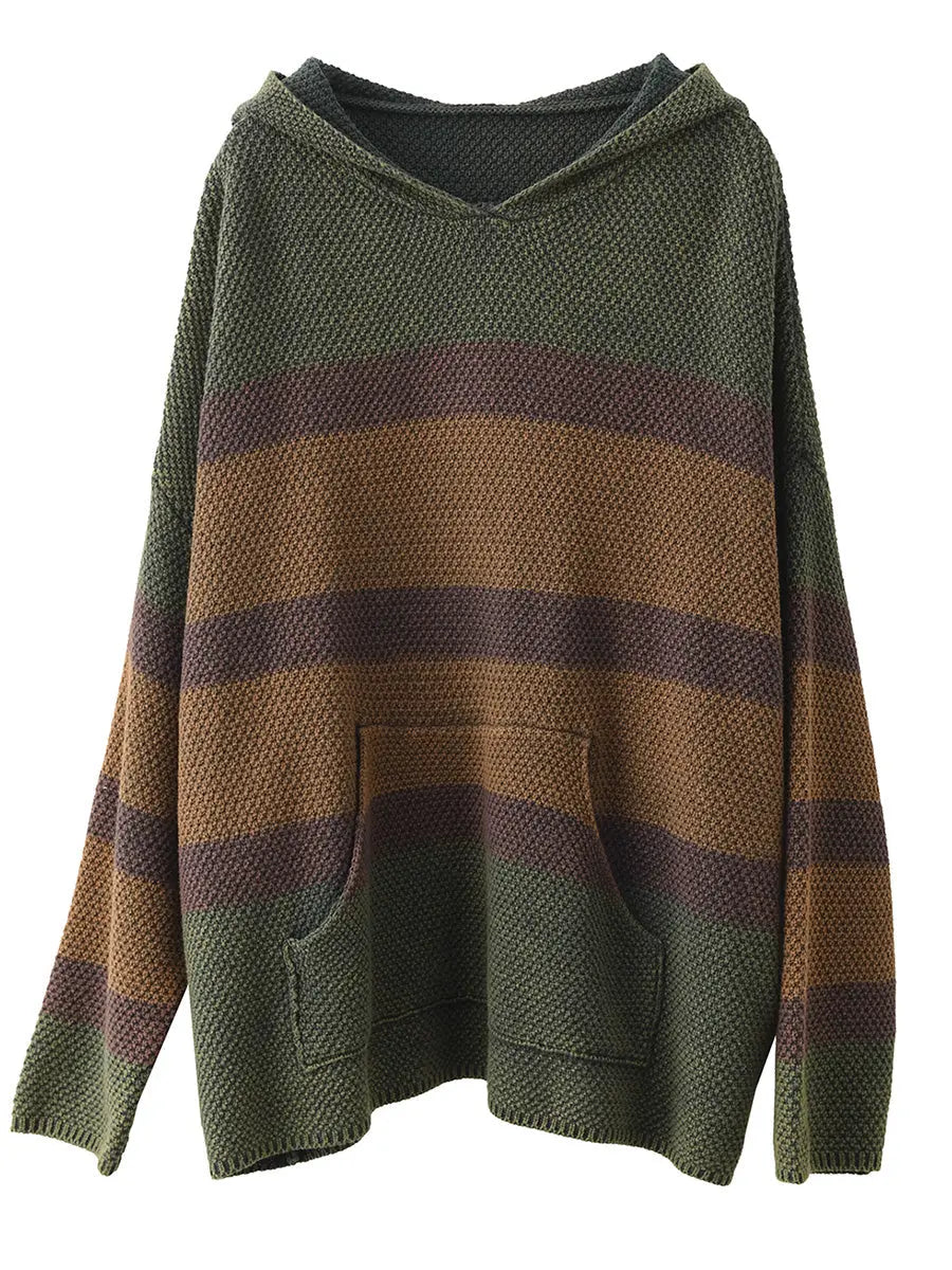 Spliced Knitted Hooded Sweater