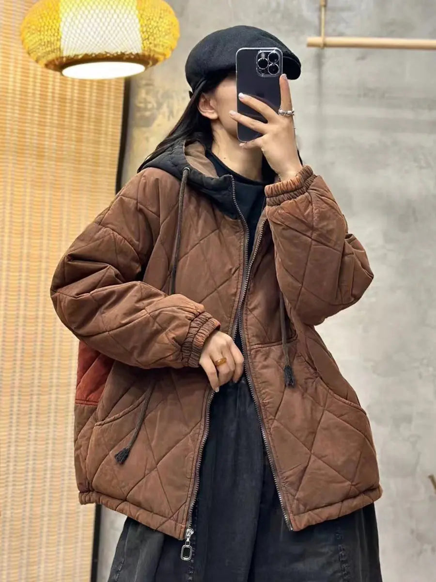 Colorblock Cotton Hooded Coat