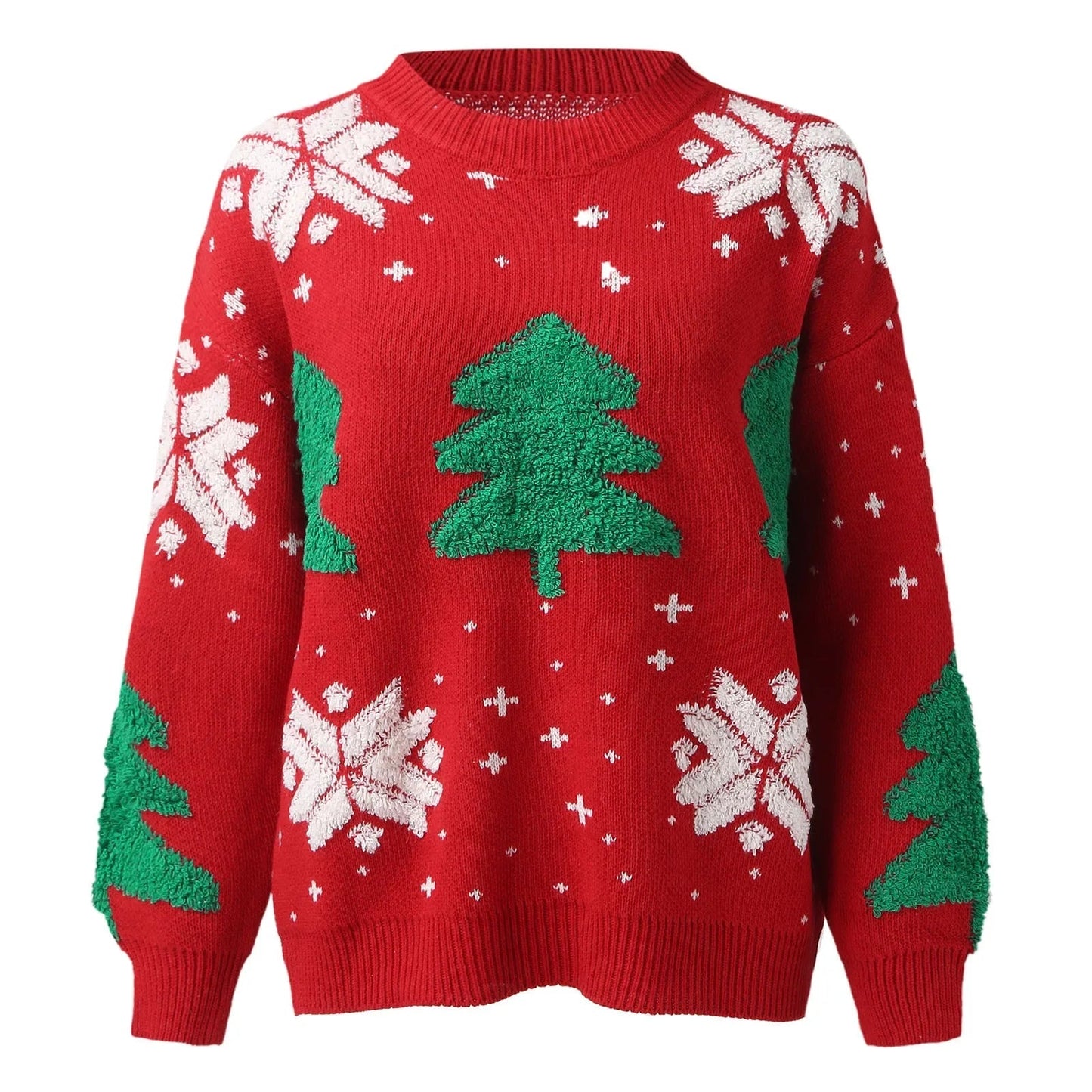 Christmas Tree Print Round Neck Long Sleeve Knitwear Sweater