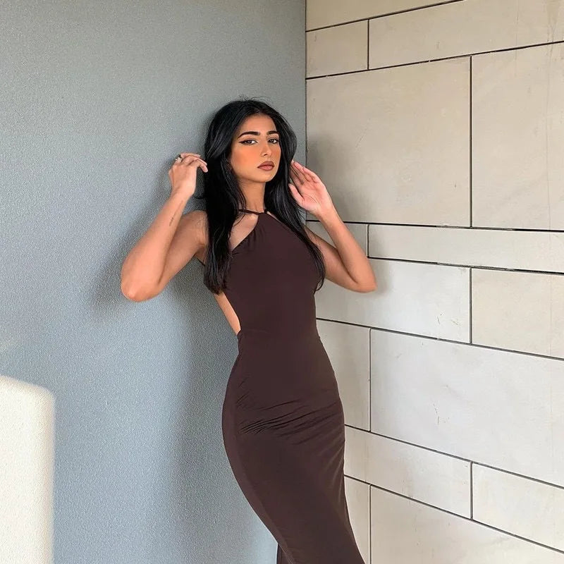 Halter Neck Backless Club Midi Dress