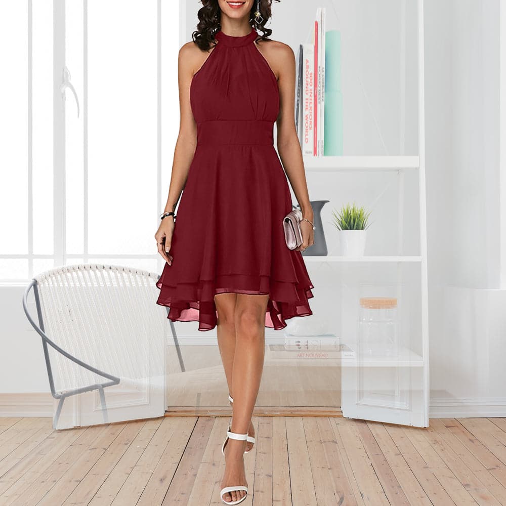 Dress Halter Sleeveless Cropped Layered Midi Dress