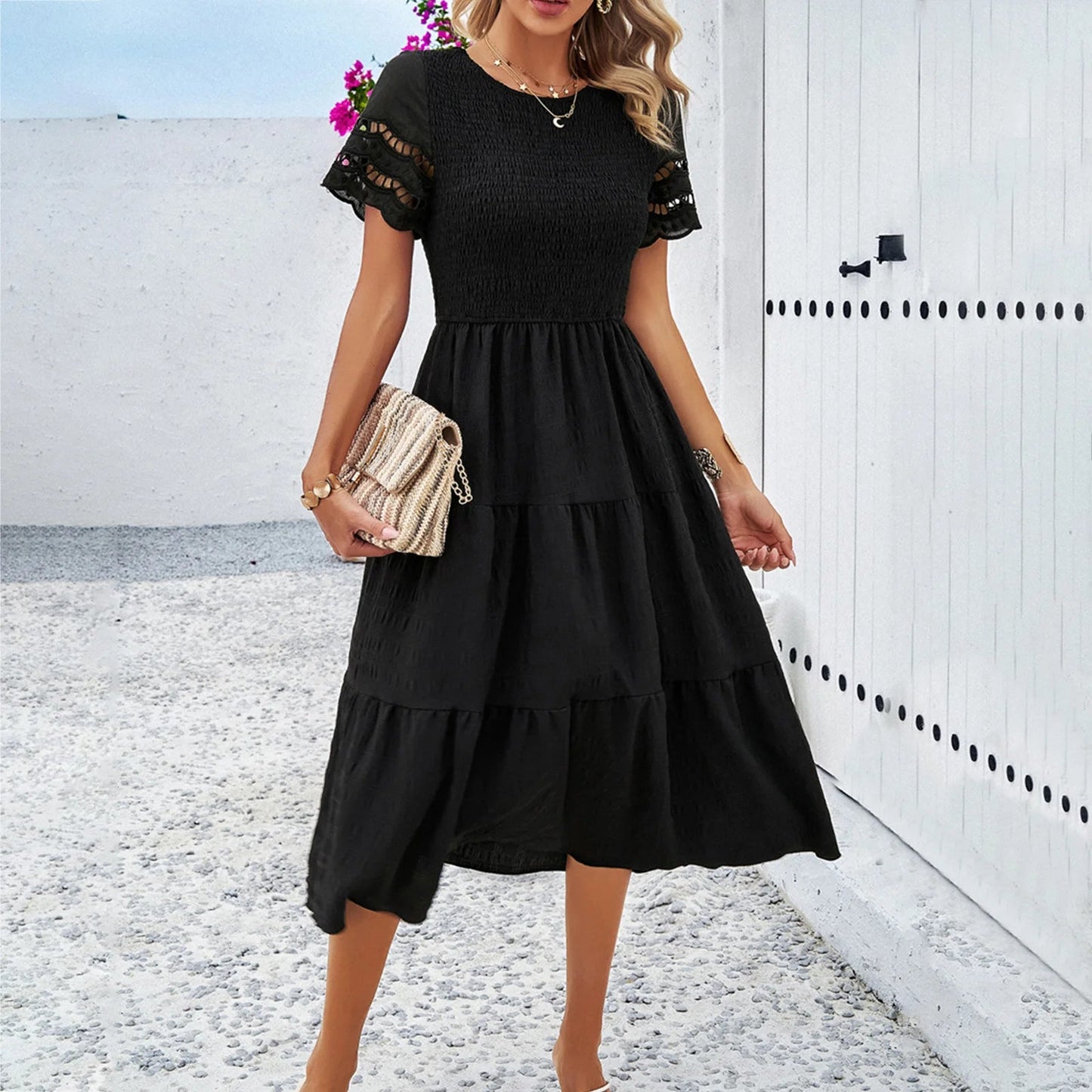Temperament Play Sheath Hollow Korean Midi Dresses