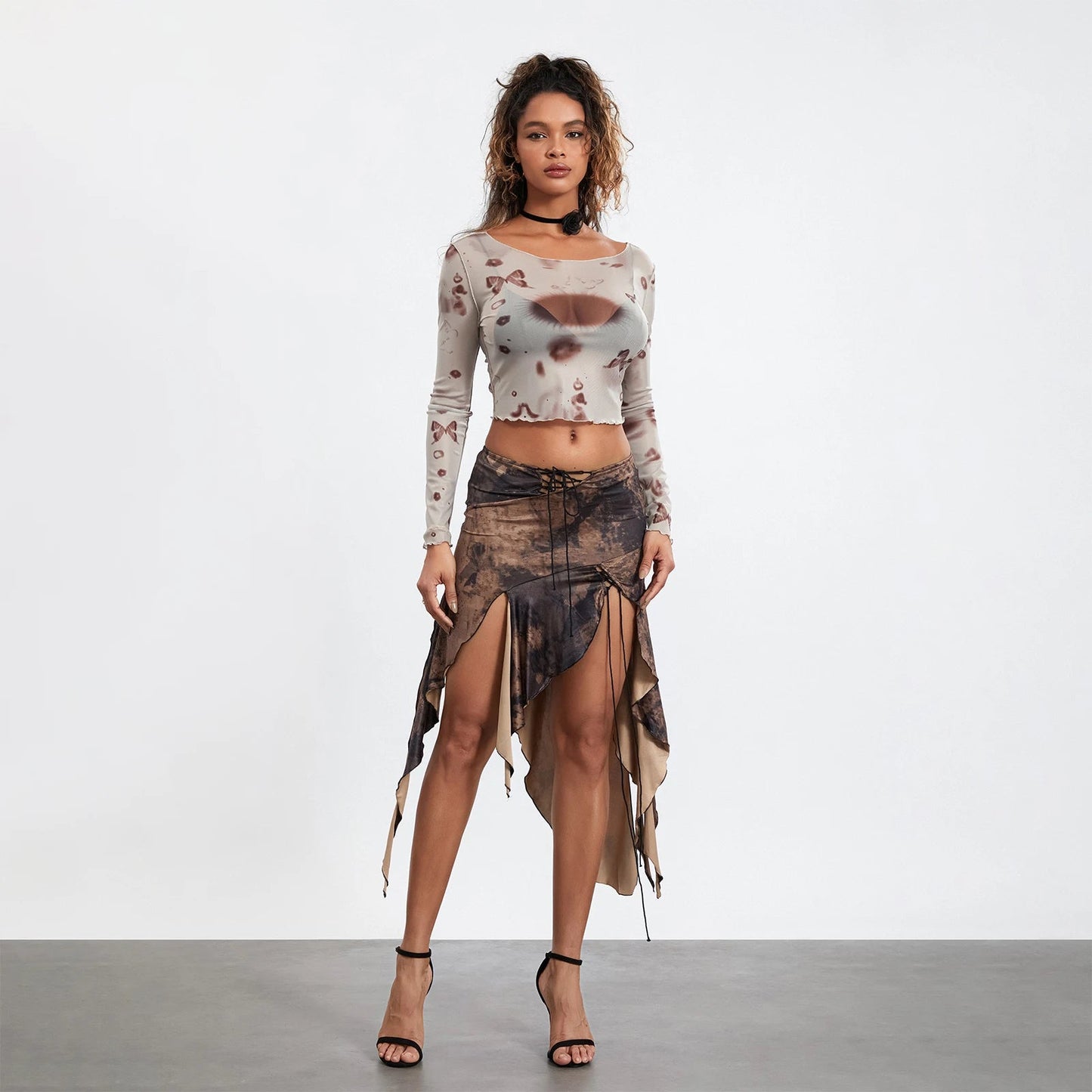 High Split Print Skirt