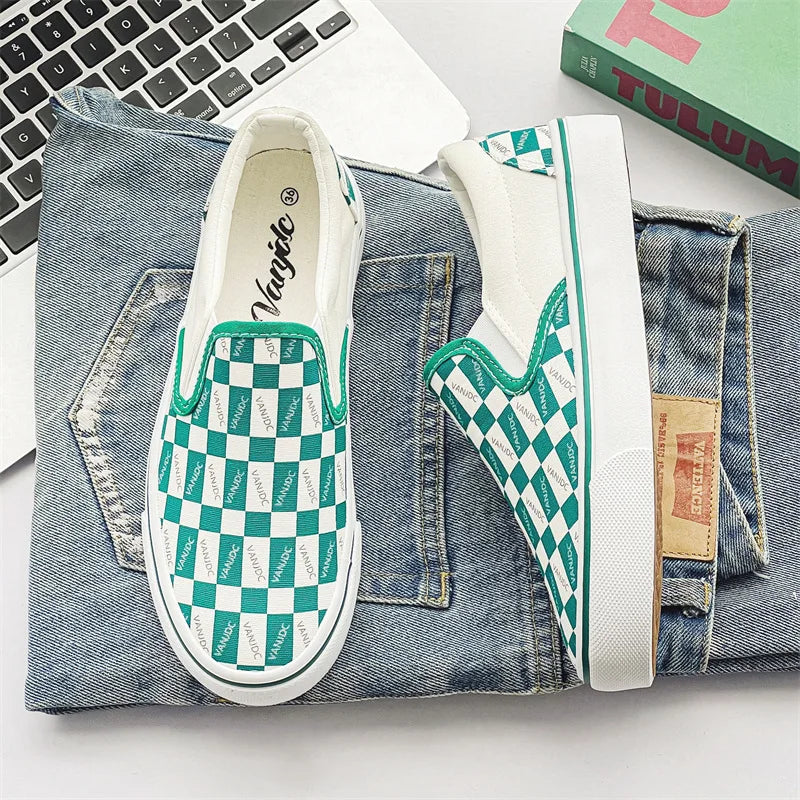 Canvas Shoes Multicolor Checkerboard Design Slip-on Footwear Flats Couple Summer Sneakers Size 35-44