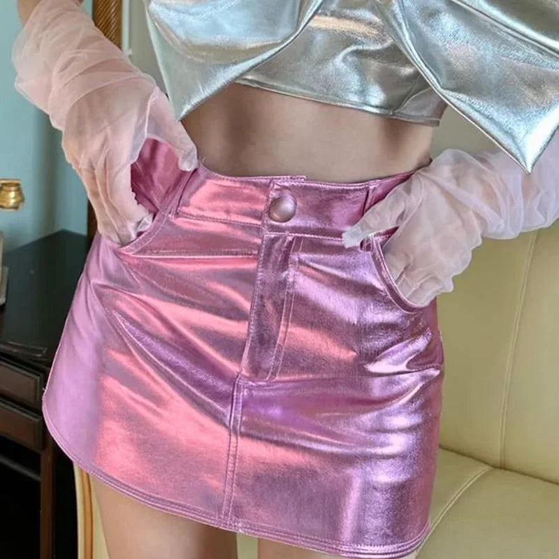 Dressbetty - Pink Metallic Hot High Waist Skirt