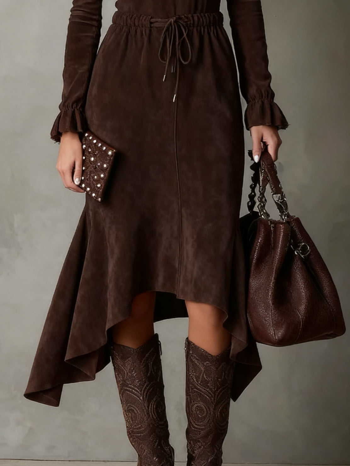 Isla | Suede Midi Dress With Tie Waist