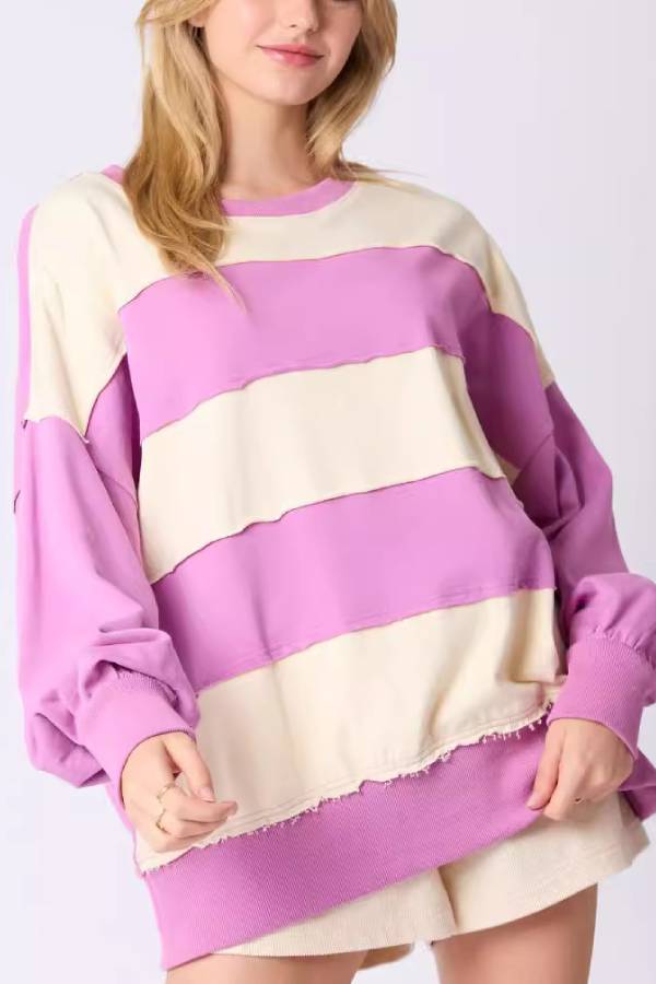 Colorblock Striped Top Loose Long Sleeve Sweater