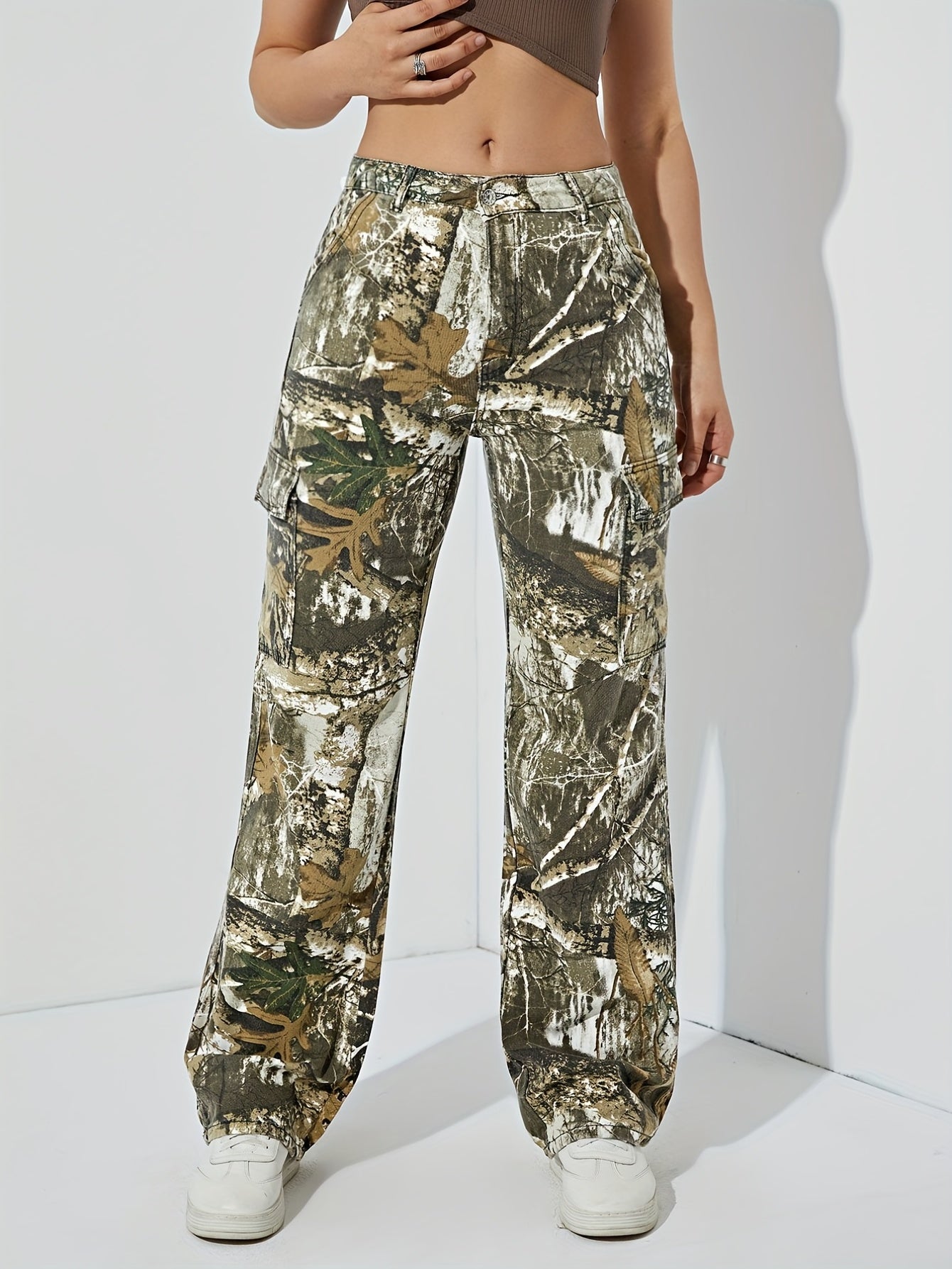 Leaf Print High Waist Cargo Pants Rf4125