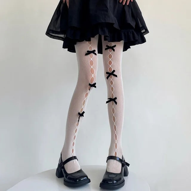 Mesh Bow Tights Leggings Summer Hollow Out Pantyhose Slim Bodycon Fishnet Stockings Woman
