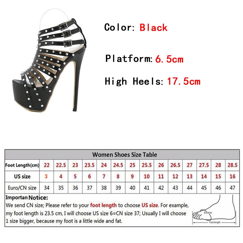 Summer Platform High Heels Sandals Peep Toe Pumps Rivet Decoration Pole Dance Shoes