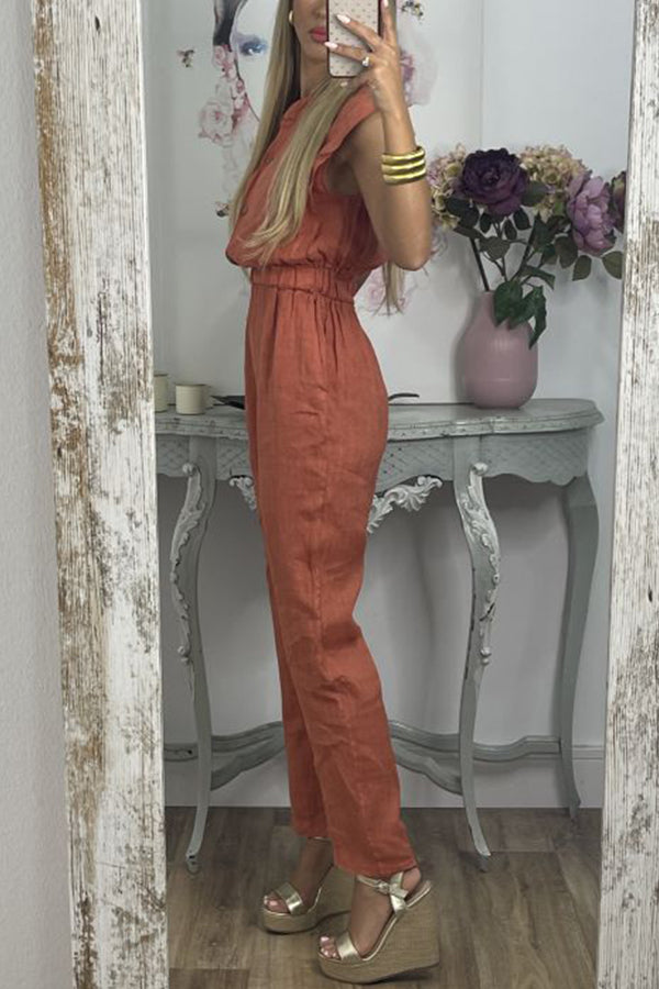 Pocket V Neck Loose Jumpsuits