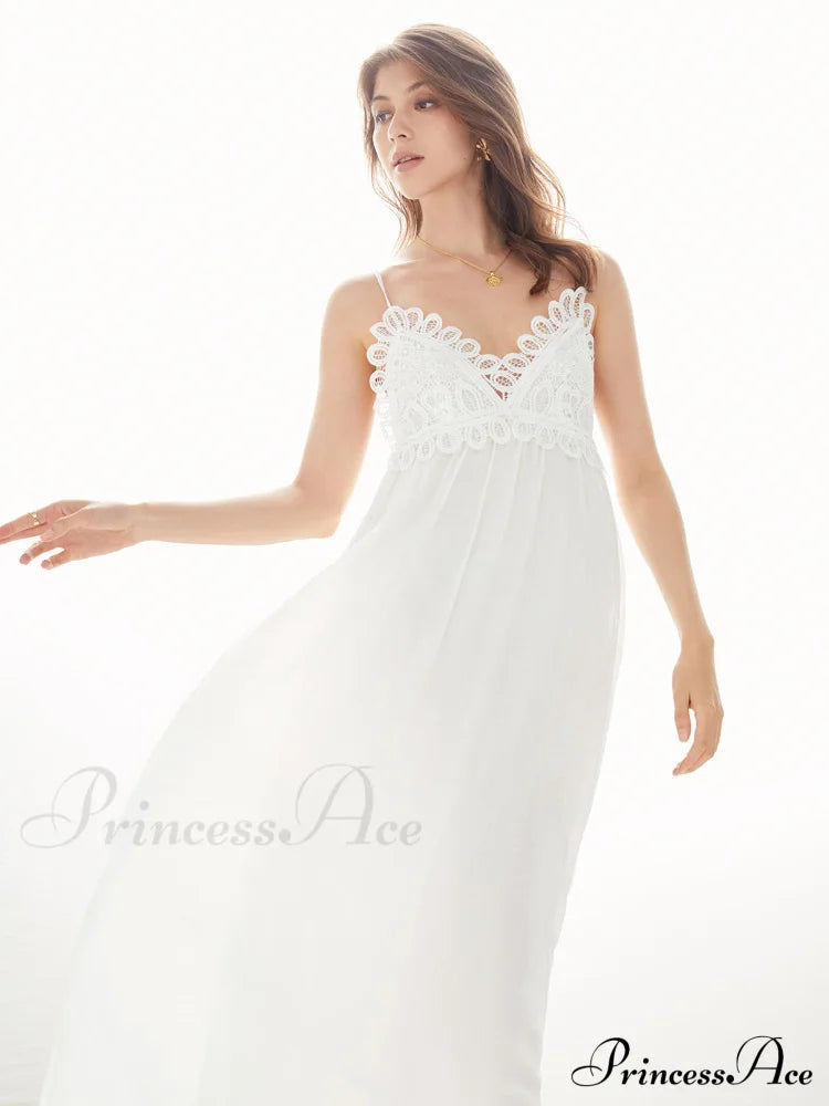 Aegean Guipure Lace Open Back Long Dress
