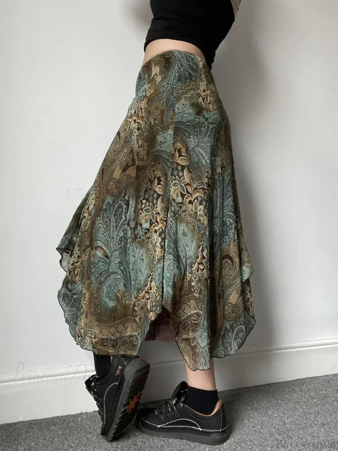 Aesthetic Print Asymmetrical Vacation Lace Skirt