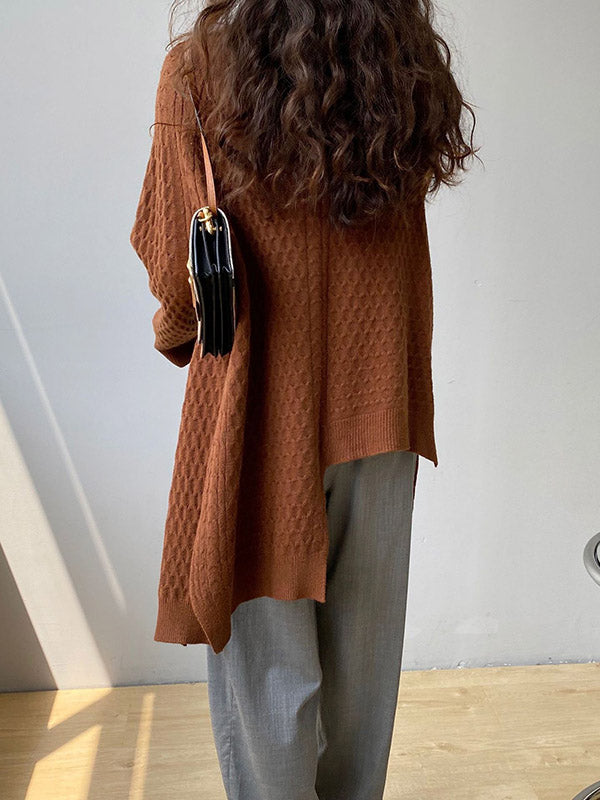 Retro Oatmeal Round-neck Split-side Long Sleeve Twist Knit Sweater An1045