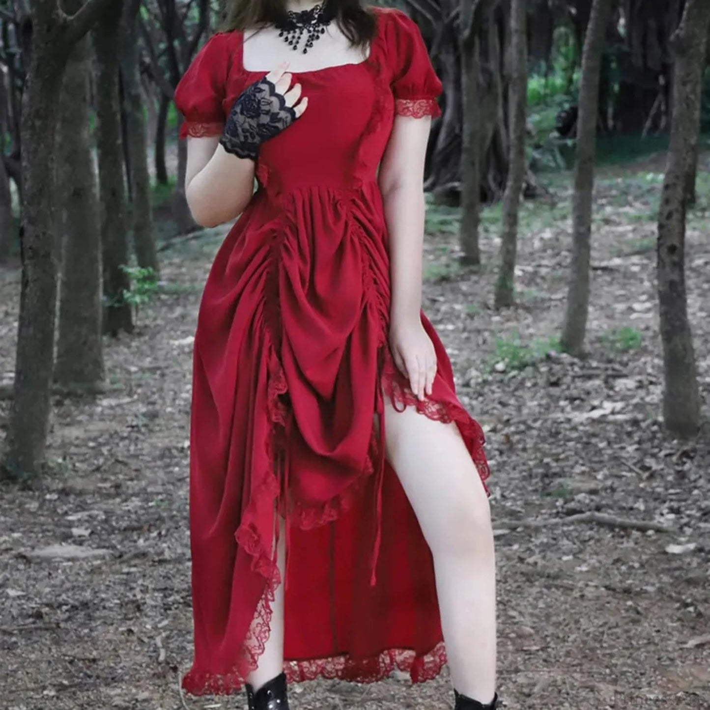 Ancient Lace Stitching Midi Dress