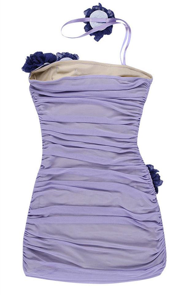 Athena Flower Applique Mesh Mini Dress