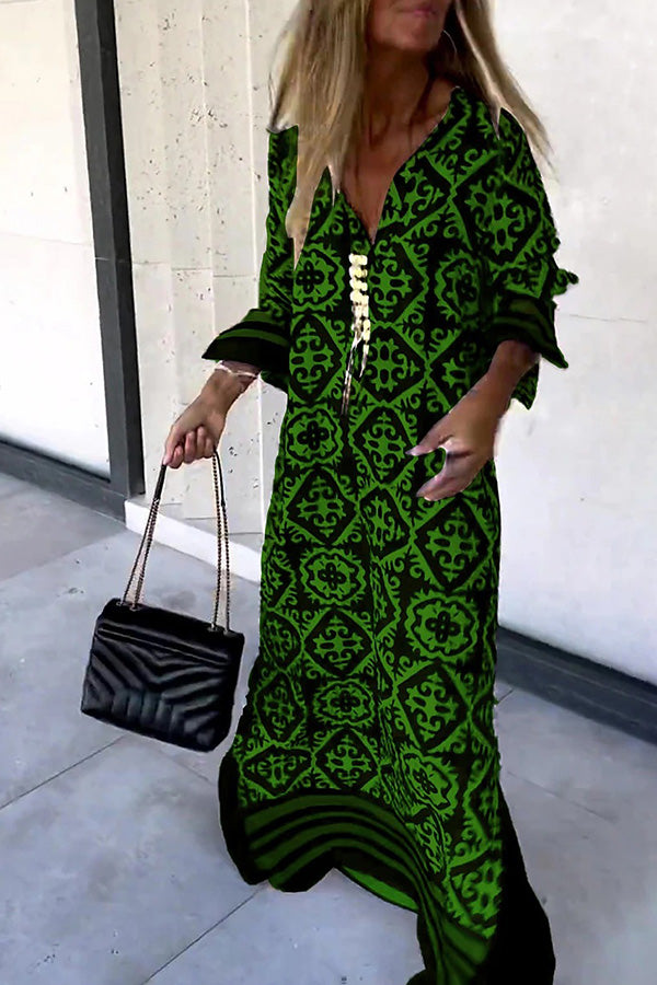 Basically Perfect Geometry Printed Long Sleeve Maxi Dress