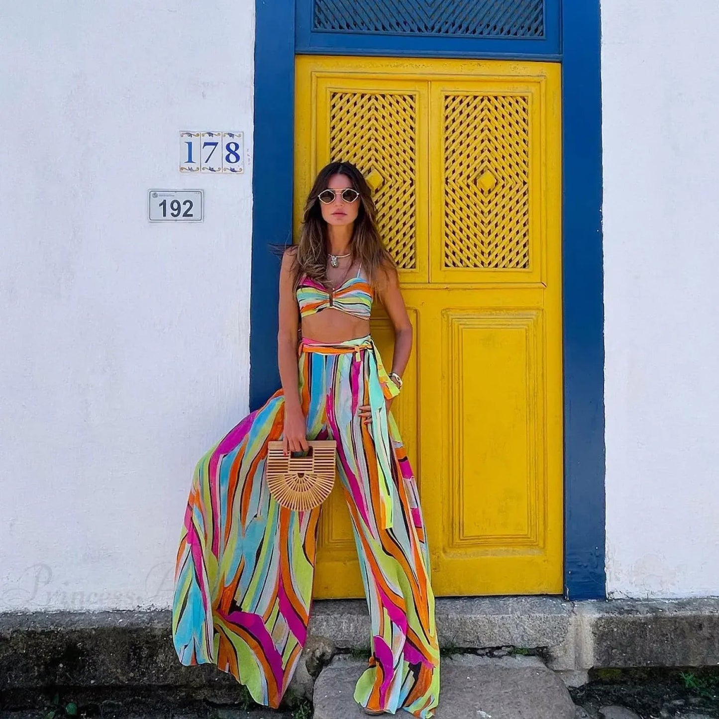 Bandage Bikini Set With Printed Pants Three Piece Swimsuit