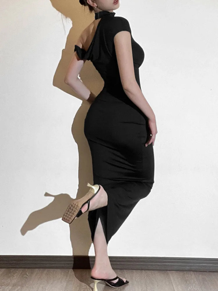 Sleeveless Irregular Bodycon Dress for Autumn New Long Dress Off Shoulder Party Evening Dress