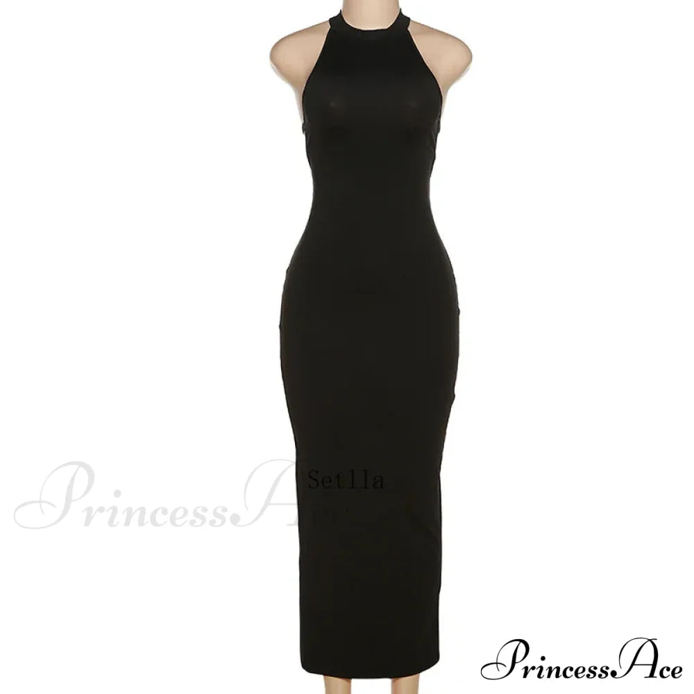 Black Backless Halter Bandage Maxi Dress