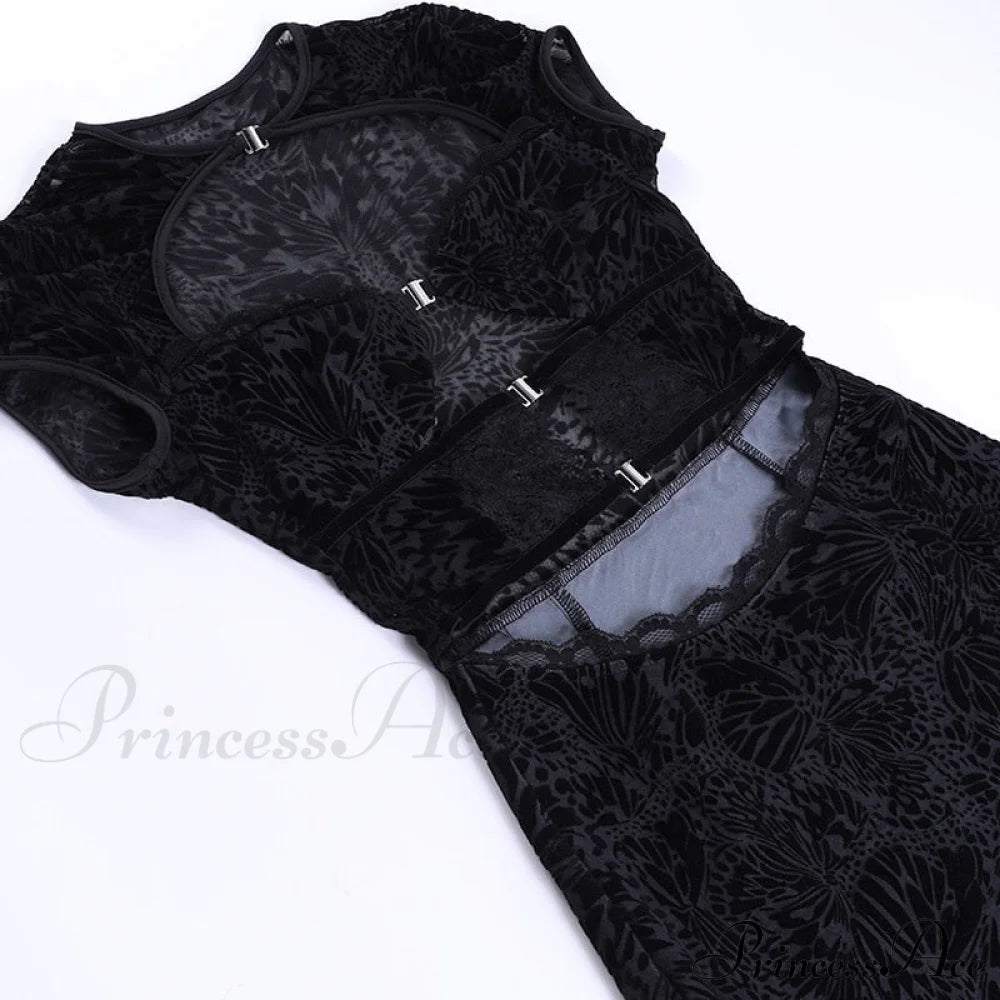 Black Lace Sheer Front Cut Out Design Short Sleeve Mini Dress