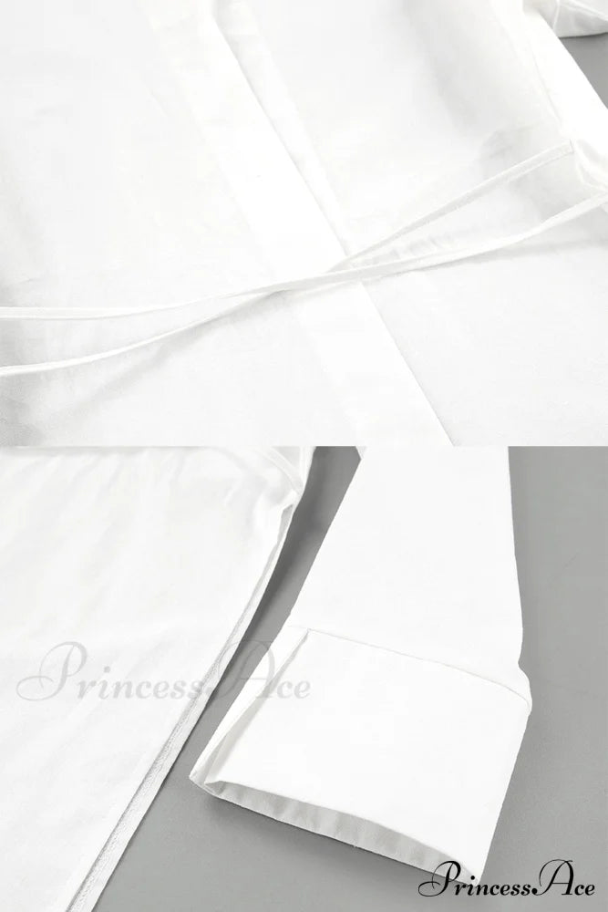 Blouse White Slit With Long Lace Cotton Up Sleeves
