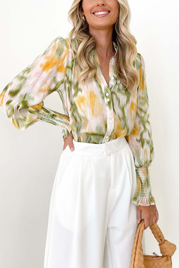 V-neck Cardigan Lantern Sleeve Shirt Fashionable Tops