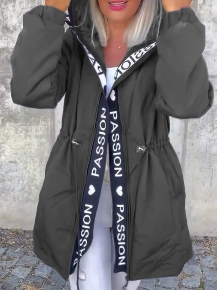 Hooded Letter Print Coat
