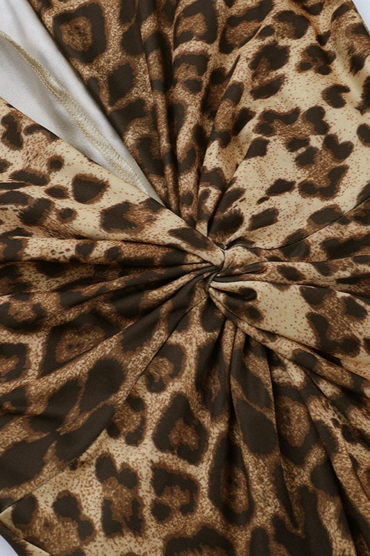 Leopard Print Knot Long Sleeve Maxi Dress