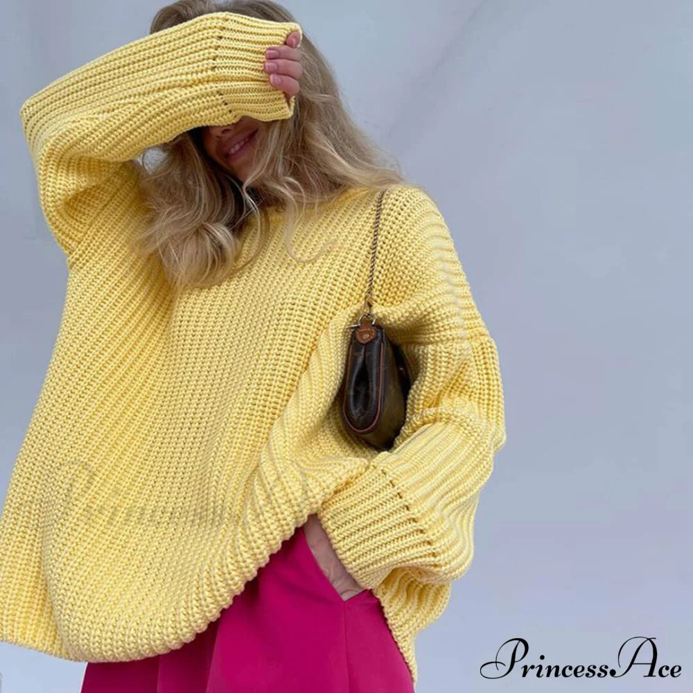 Candy Color Crewneck Pullover Sweater - Rose