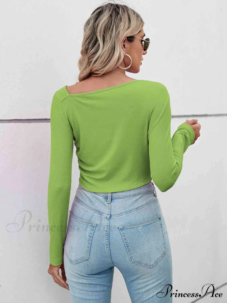 Arm Neck Long Top Basic Asymmetrical T-shirt