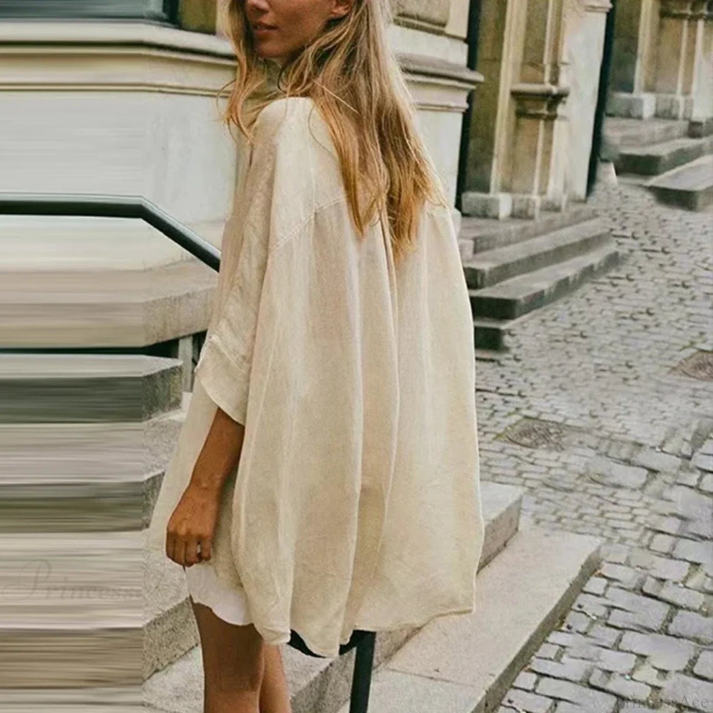 Loose White Button-up Half Sleeve Blouse