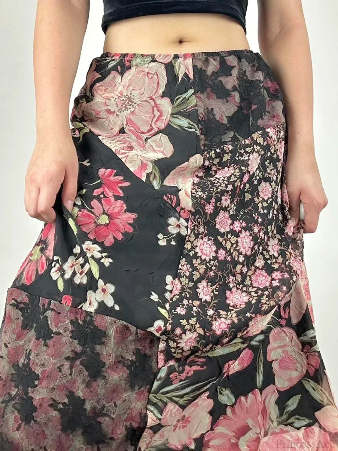 Patchwork Straight Slim Mid-waisted Maxi Skirt