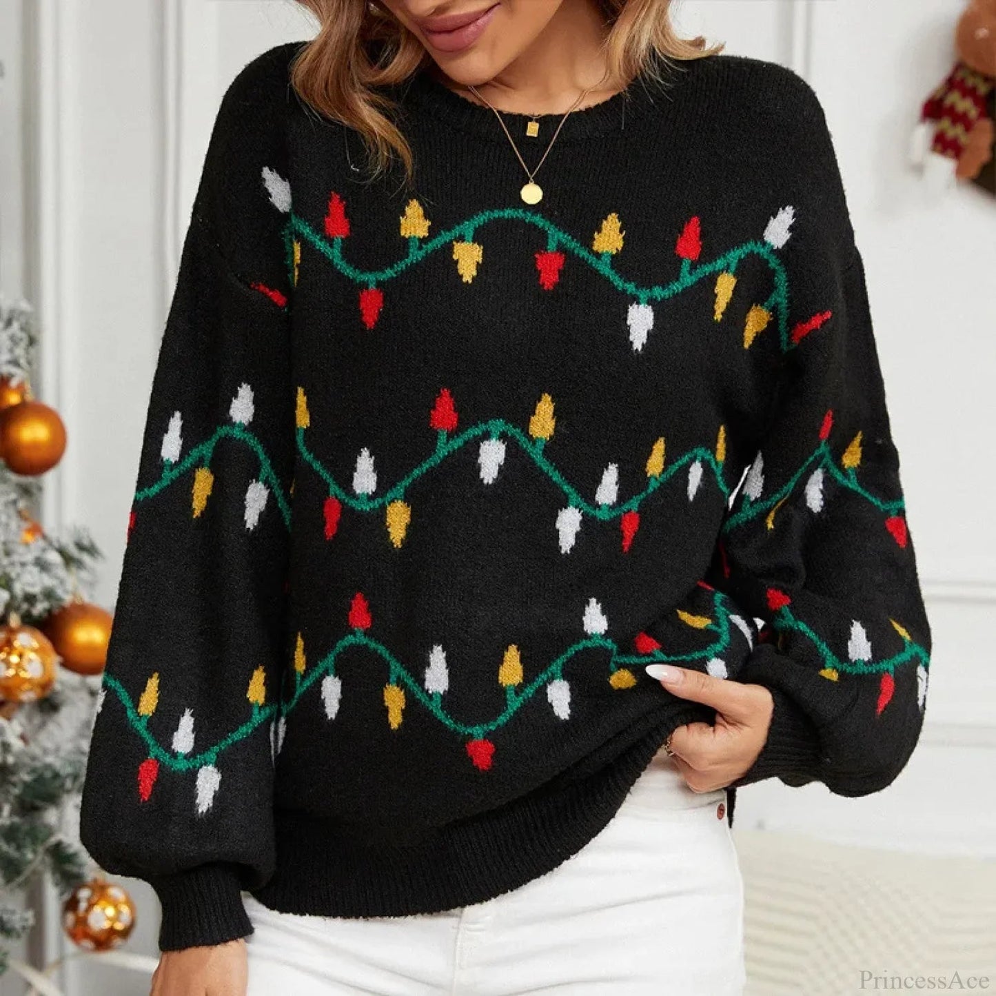 Jacquard Sweet Christmas Party Knitted Loose Christmas Sweater