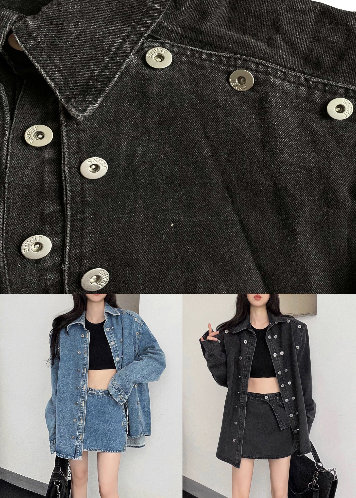 French Blue Peter Pan Collar Button Denim Two-piece Set Fall Ee005