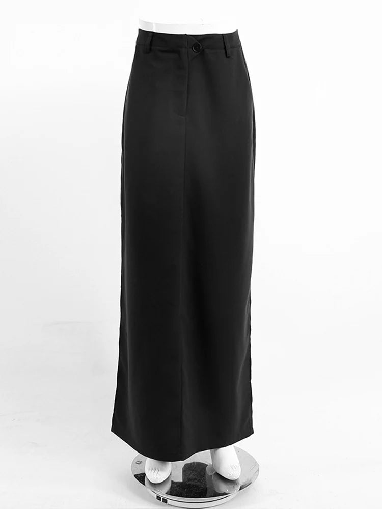 Black Loose Long Skirts A-line Zip Skirts Summer Skirts Female With Pocket Ankle-length Skirts