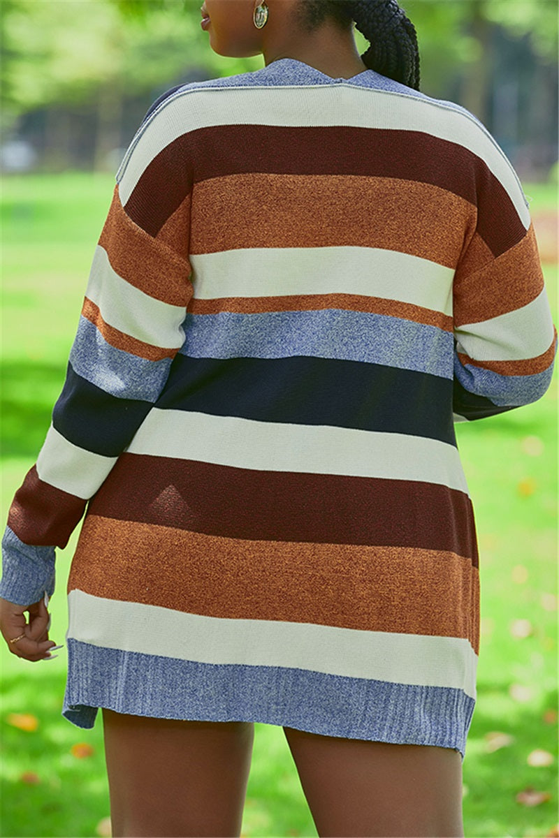 Autumn and Winter Striped Cardigan Coat