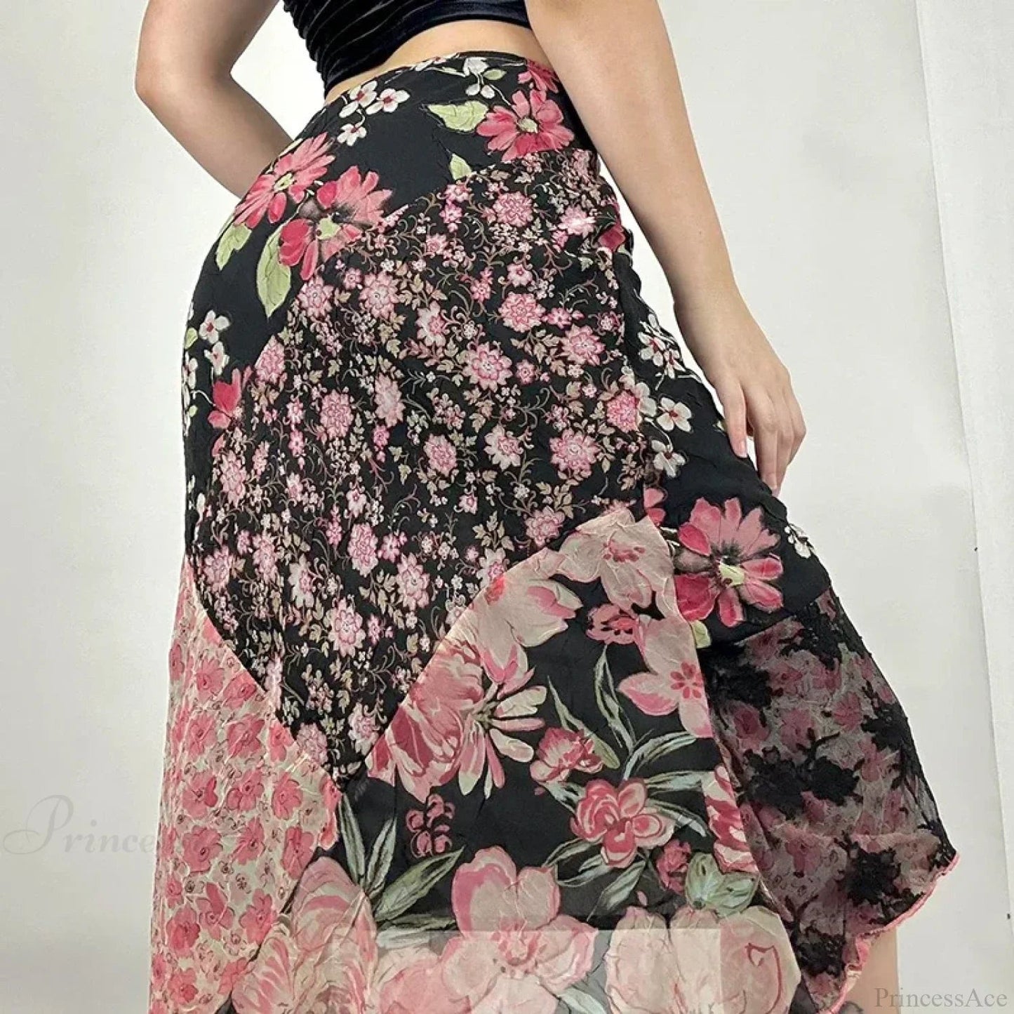 Print Low Rise Patchwork Skirt