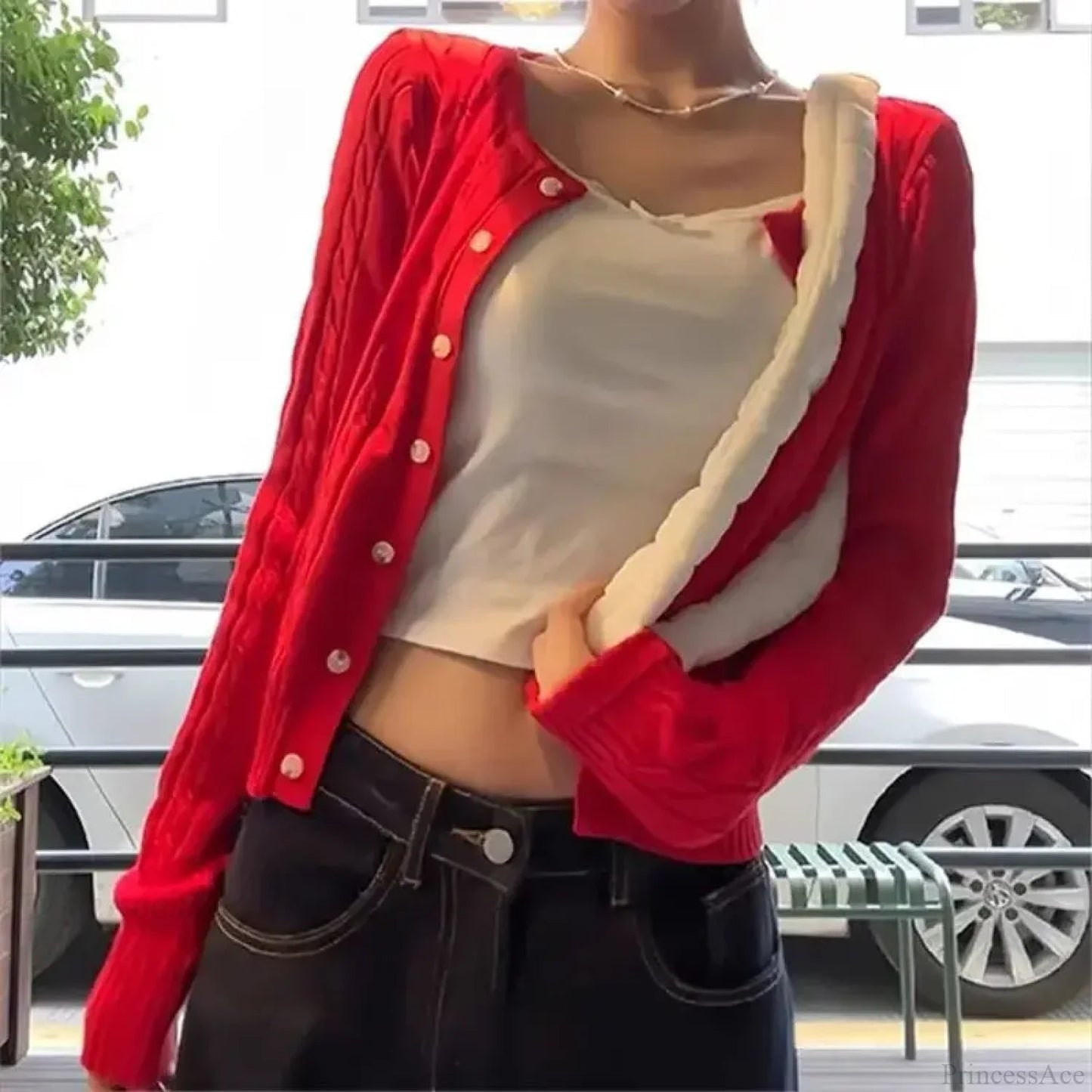 Versatile Slim Fit Red Fashionable Twist Wool Warm Knit Christmas Sweater
