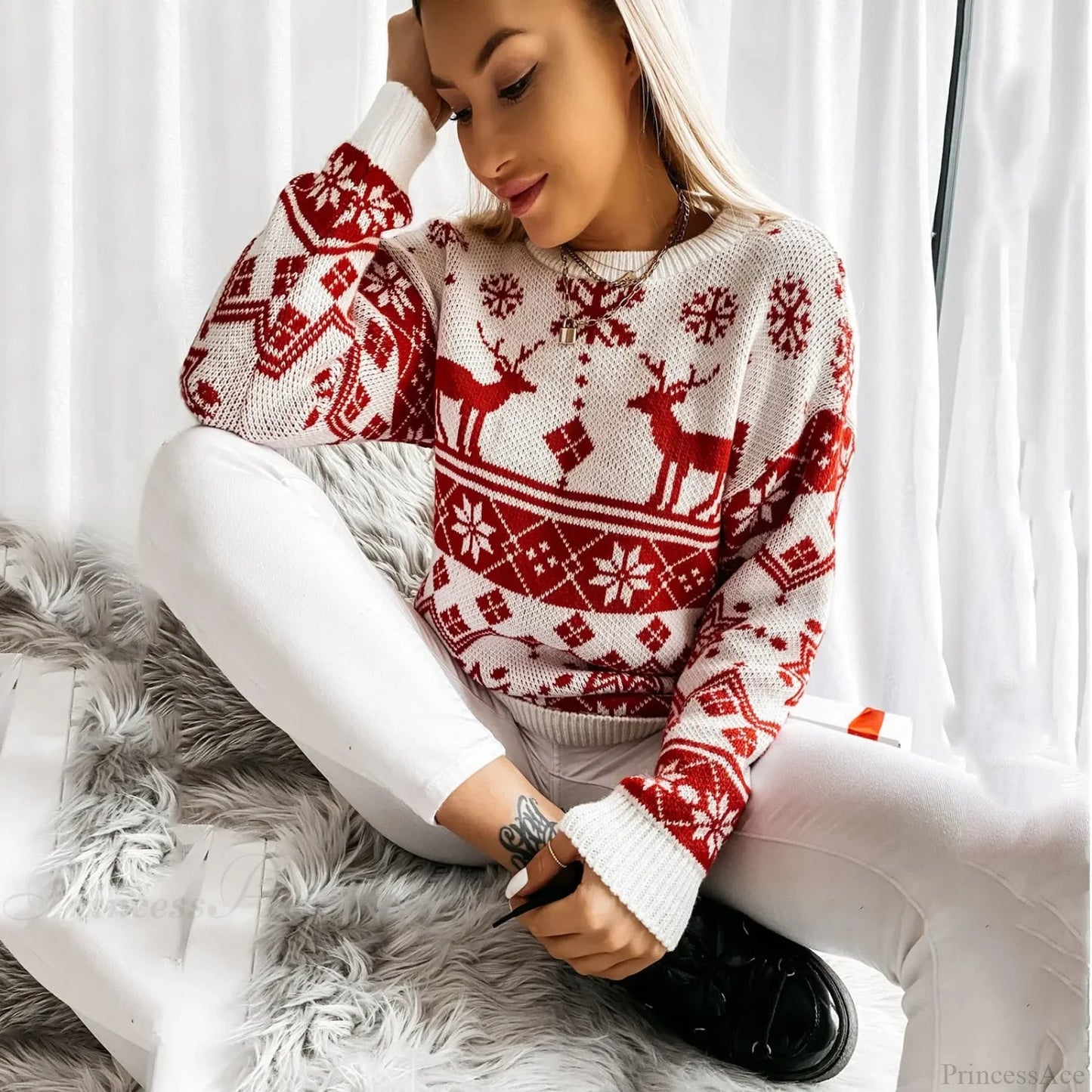 Christmas Deer Warm Knitted Long Sleeve Autumn Winter Loose Christmas Sweater