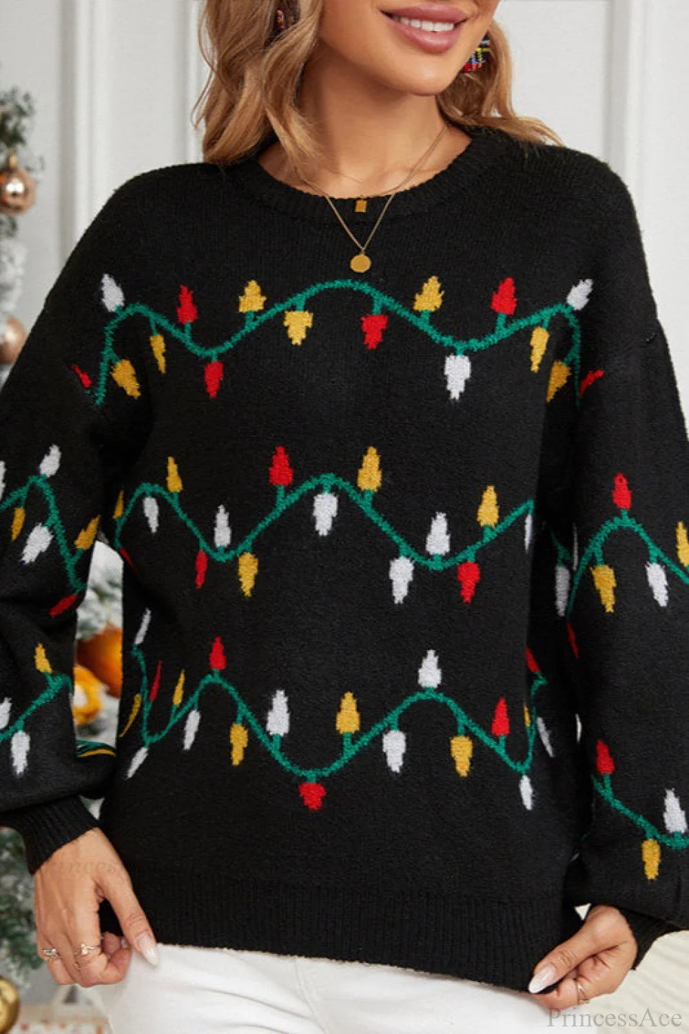 Christmas Light Sweet Loose Pullover Knit Sweater