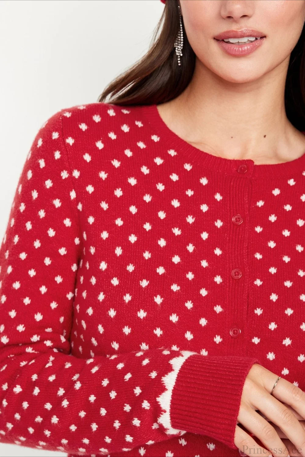 Christmas Red Polka Dots Dots Snowy Long Sleeve Sweater