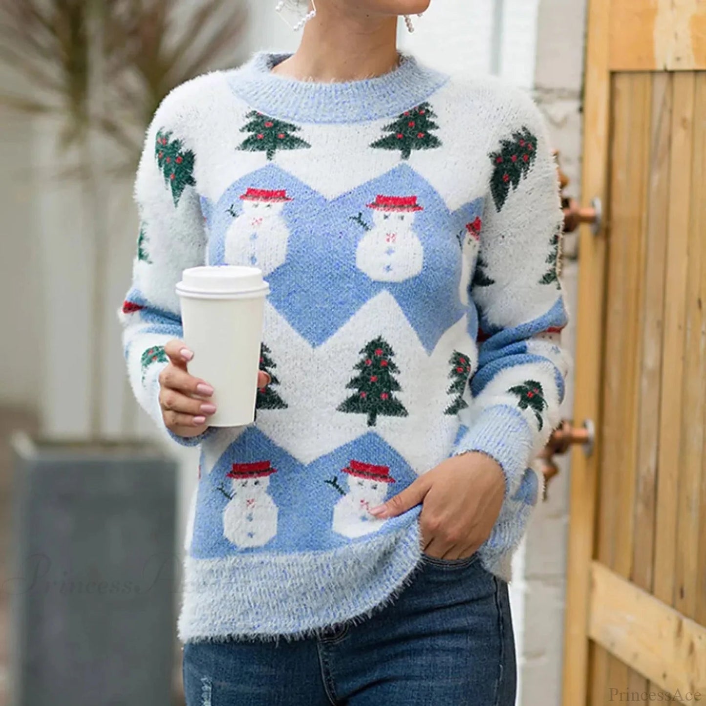 Christmas Snowman Cartoon Knit Long Sleeve Female Tree Sweater
