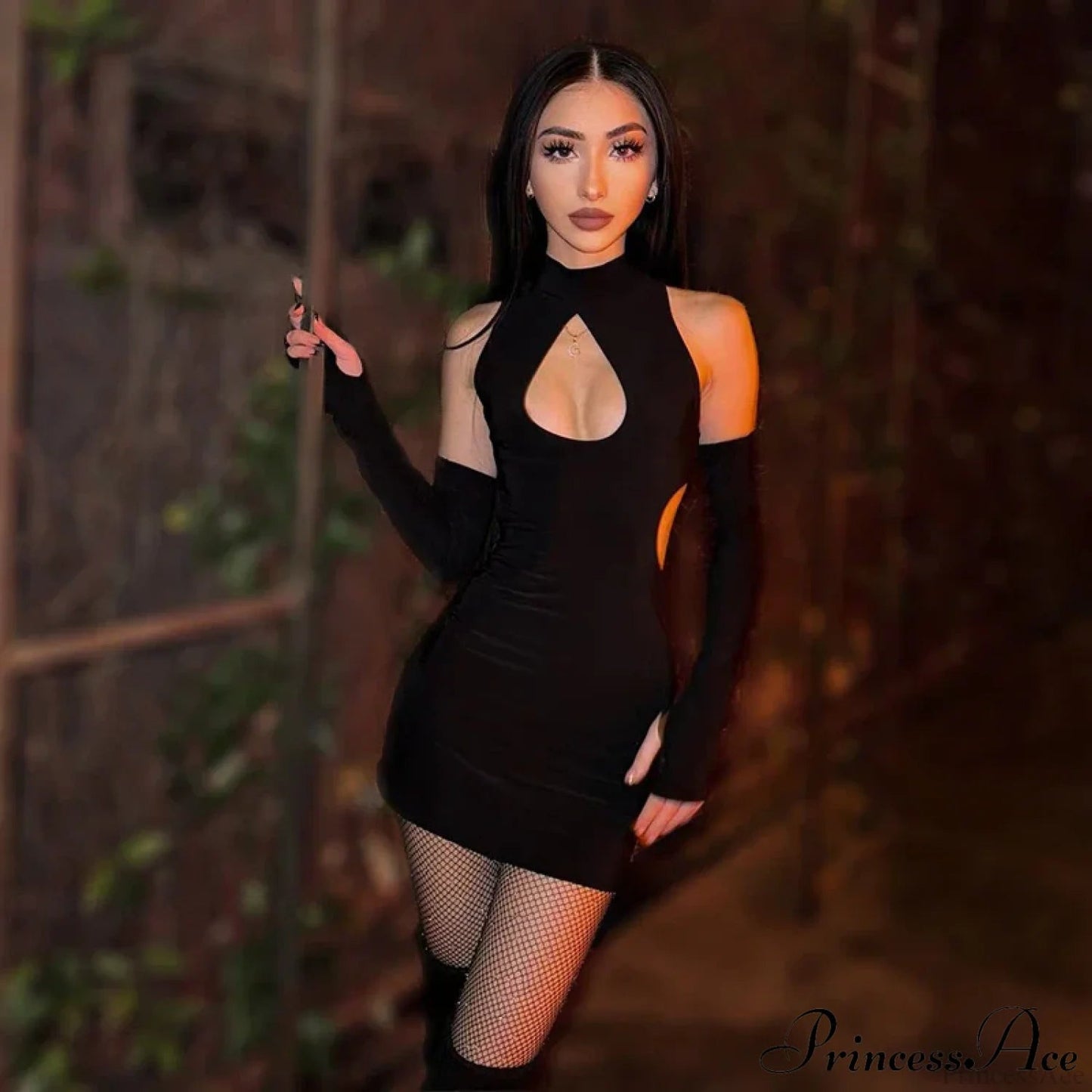 Color Chest Water Drop Hollow Tight Cut Out Mini Dress