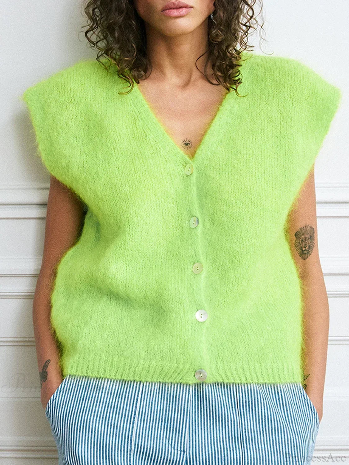 Colorful Furry Button-up Sleeveless Cardigan
