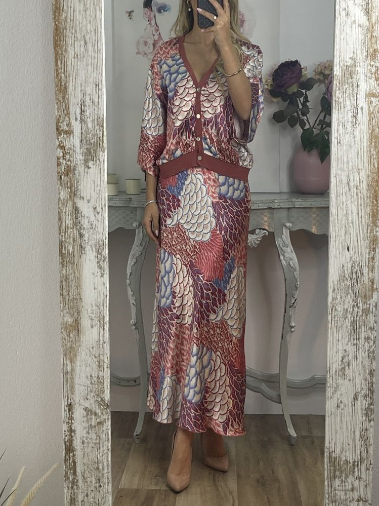 Exquisite Satin Print Fishtail Skirt