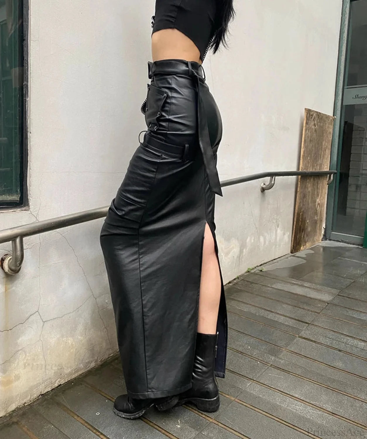 Cool Pu Leather Maxi Slit Skirt