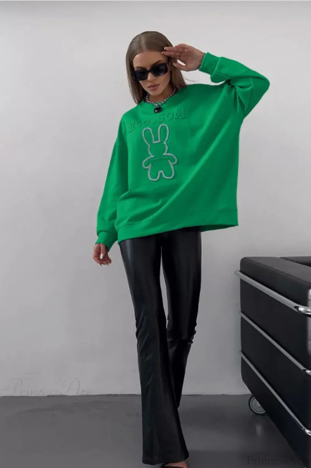 Crew Neck Oversized Embossed Rabbit Sweatshirt