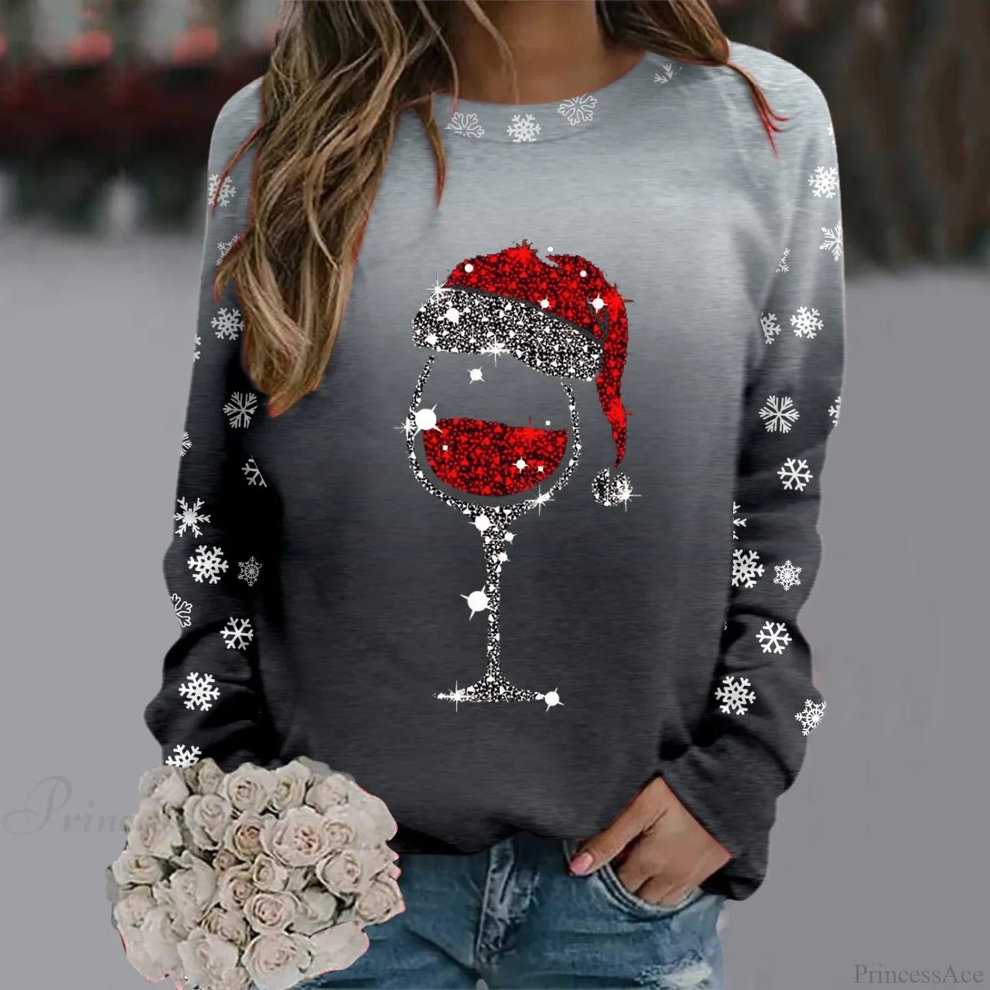 Reindeer Graphic Long Sleeve Sweatshirt New Year Christmas Sweater